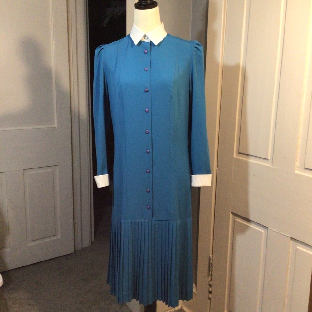 VINTAGE Robin’s Egg Blue Drop Waist Dress EUC
